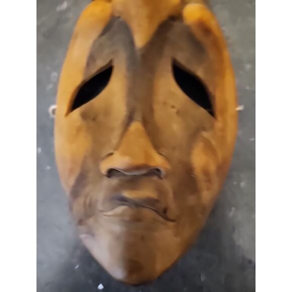 Wood Face Mask Hand Carved‎ Wall Hanging Sad Happy Comedy Tragedy Bohemian - Picture 2 of 5